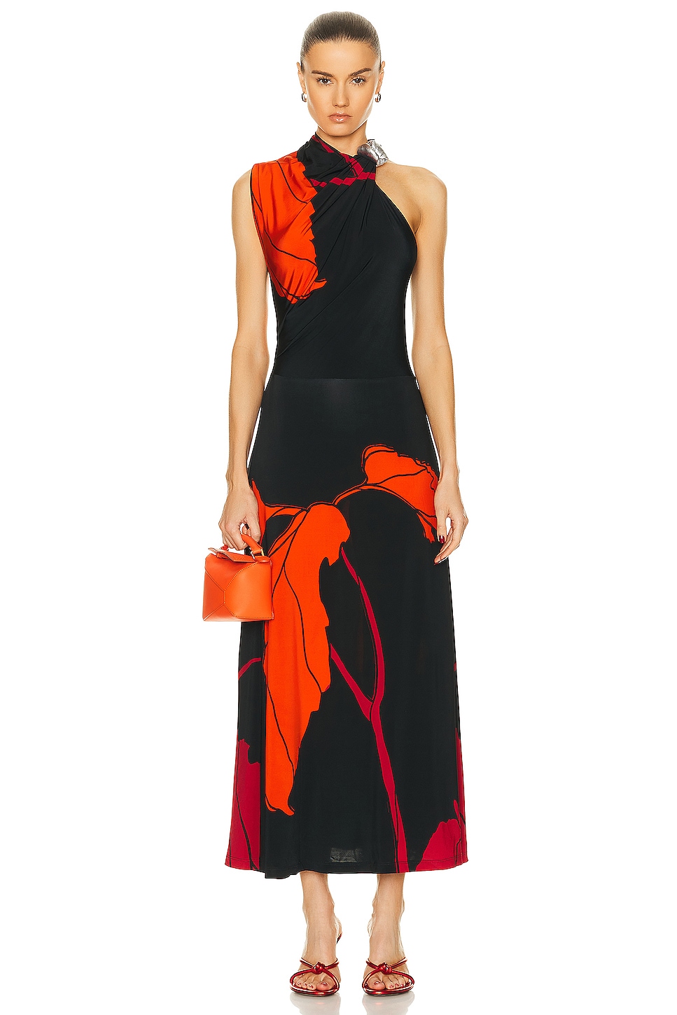 Image 1 of Johanna Ortiz Guardiana Del Poder Ankle Dress in Florals Black & Red