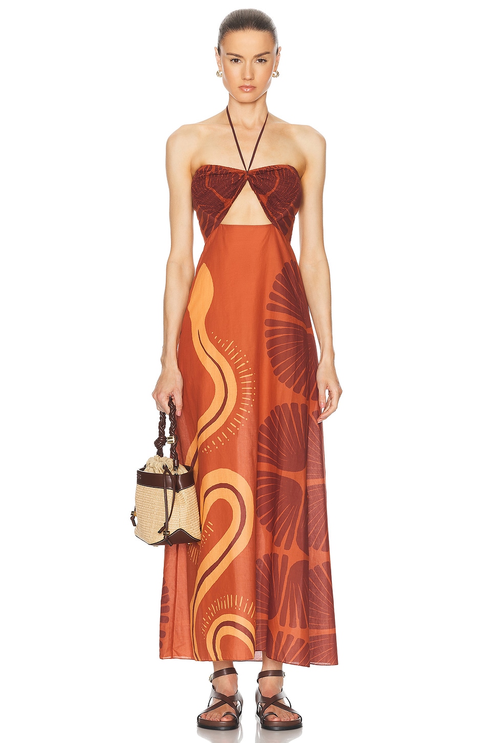 Image 1 of Johanna Ortiz Mother Of All Waters Maxi Dress in Mother Boa Pareo Pink & Terracotta