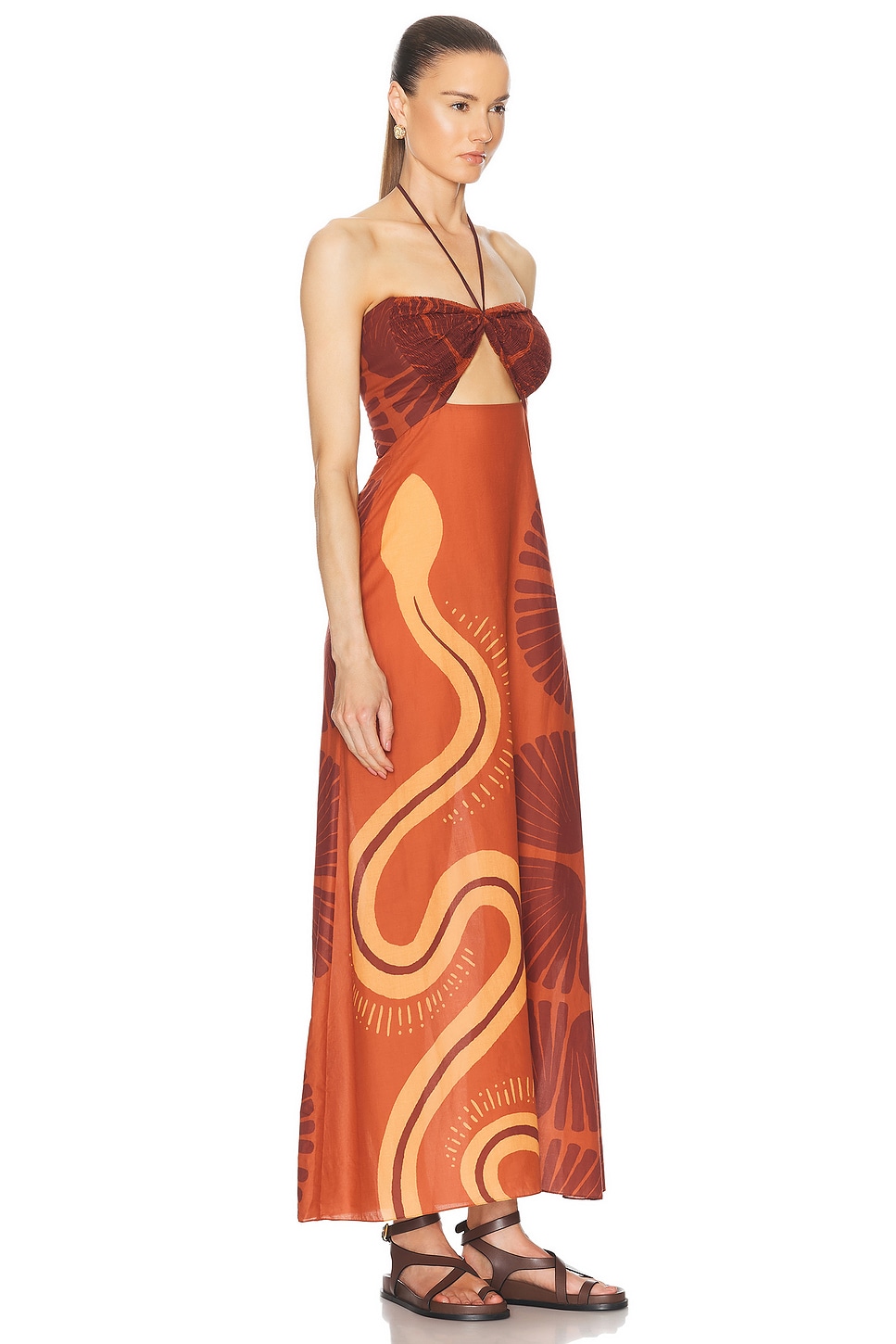 Shop Johanna Ortiz Mother Of All Waters Maxi Dress In Mother Boa Pareo Pink & Terracotta