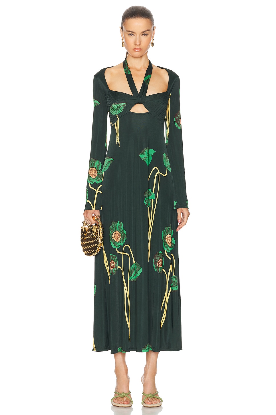 Image 1 of Johanna Ortiz Paisaje Lejano Ankle Dress in Papaver Somniferum, Green, Yellow, & Peach