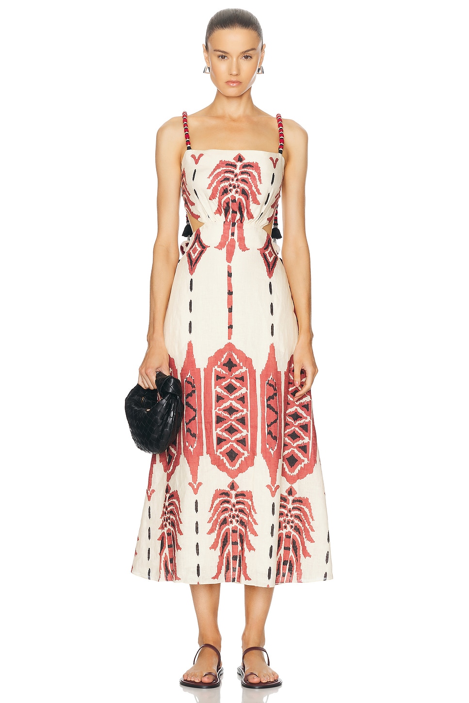 Shop Johanna Ortiz Palm Of Tiahuanaco Midi Dress In Apacheria Ecru & Marsala & Black