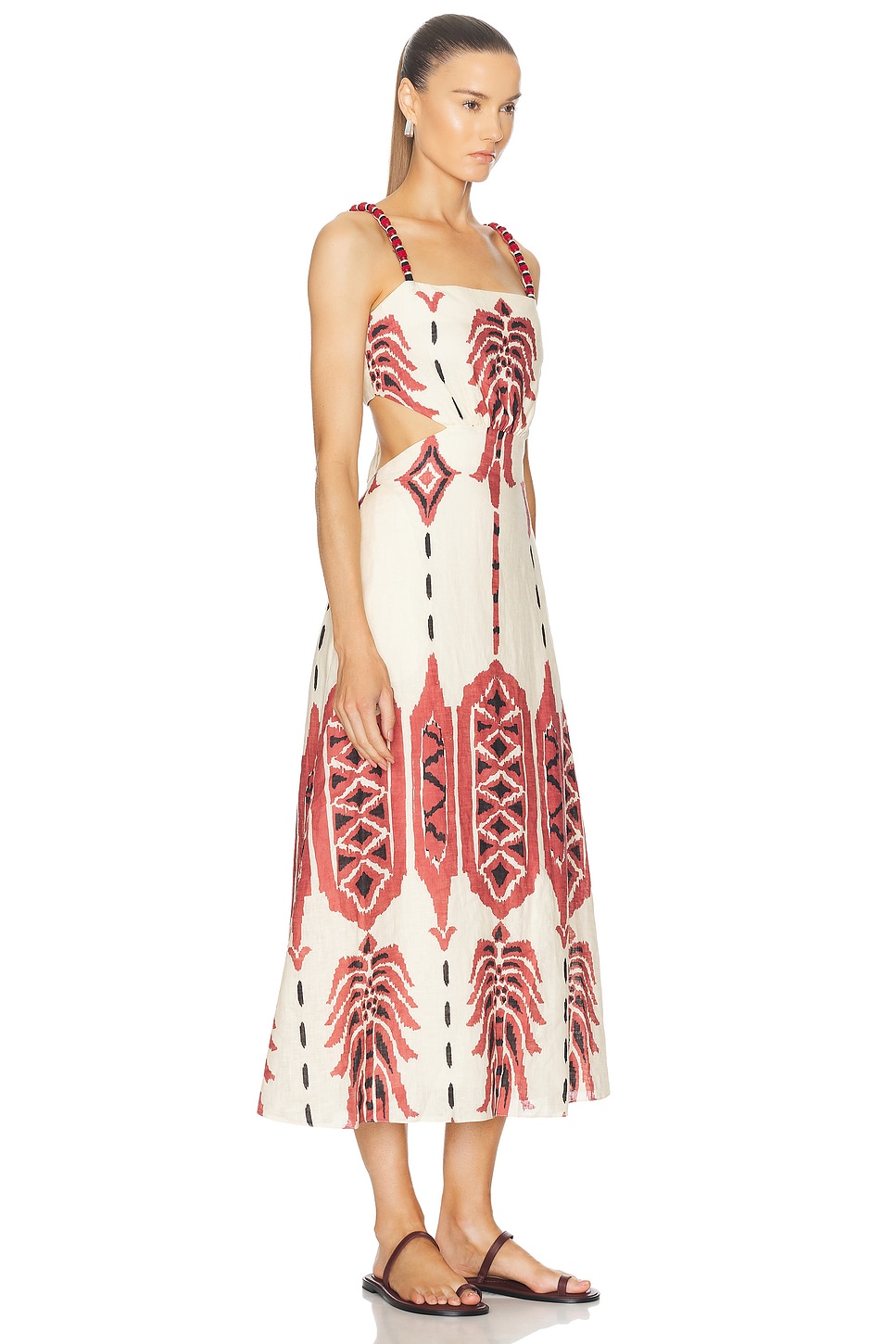 Shop Johanna Ortiz Palm Of Tiahuanaco Midi Dress In Apacheria Ecru & Marsala & Black