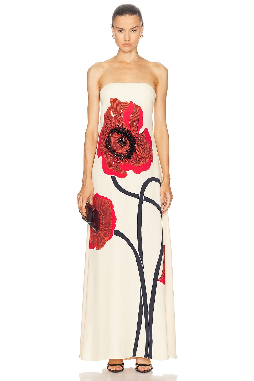 Shop Johanna Ortiz Red Petals Maxi Dress In Papaver Somniferum  Ecru  Red  & Black