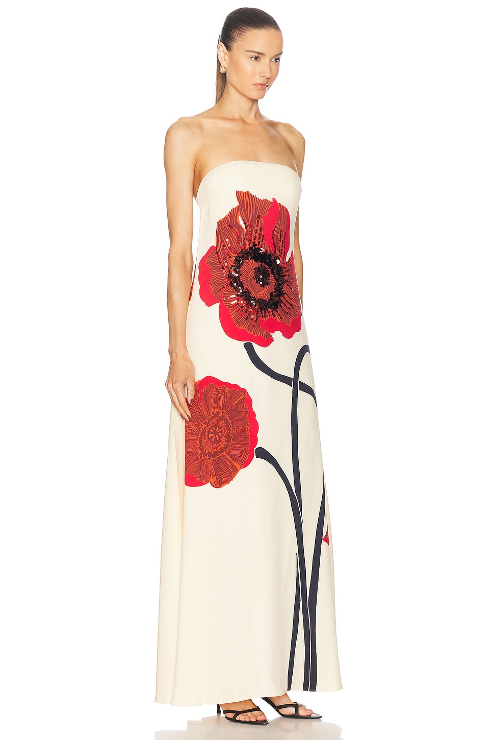 Shop Johanna Ortiz Red Petals Maxi Dress In Papaver Somniferum  Ecru  Red  & Black