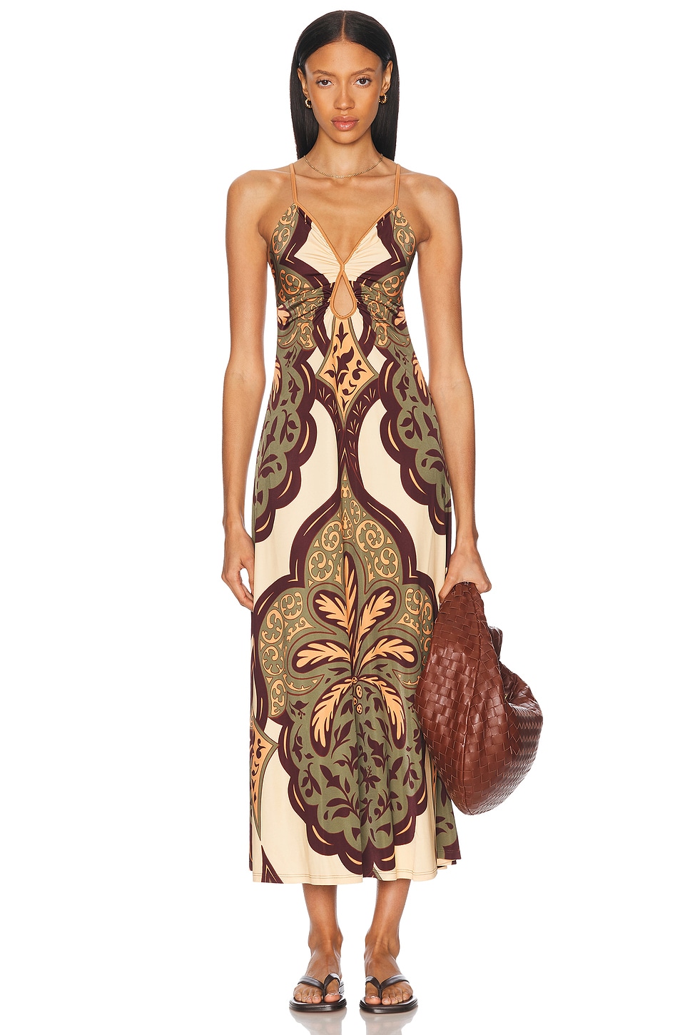 Image 1 of Johanna Ortiz Nuestra Tierra Ankle Dress in Palma Sevillana, Ecru, Olive, & Salmon