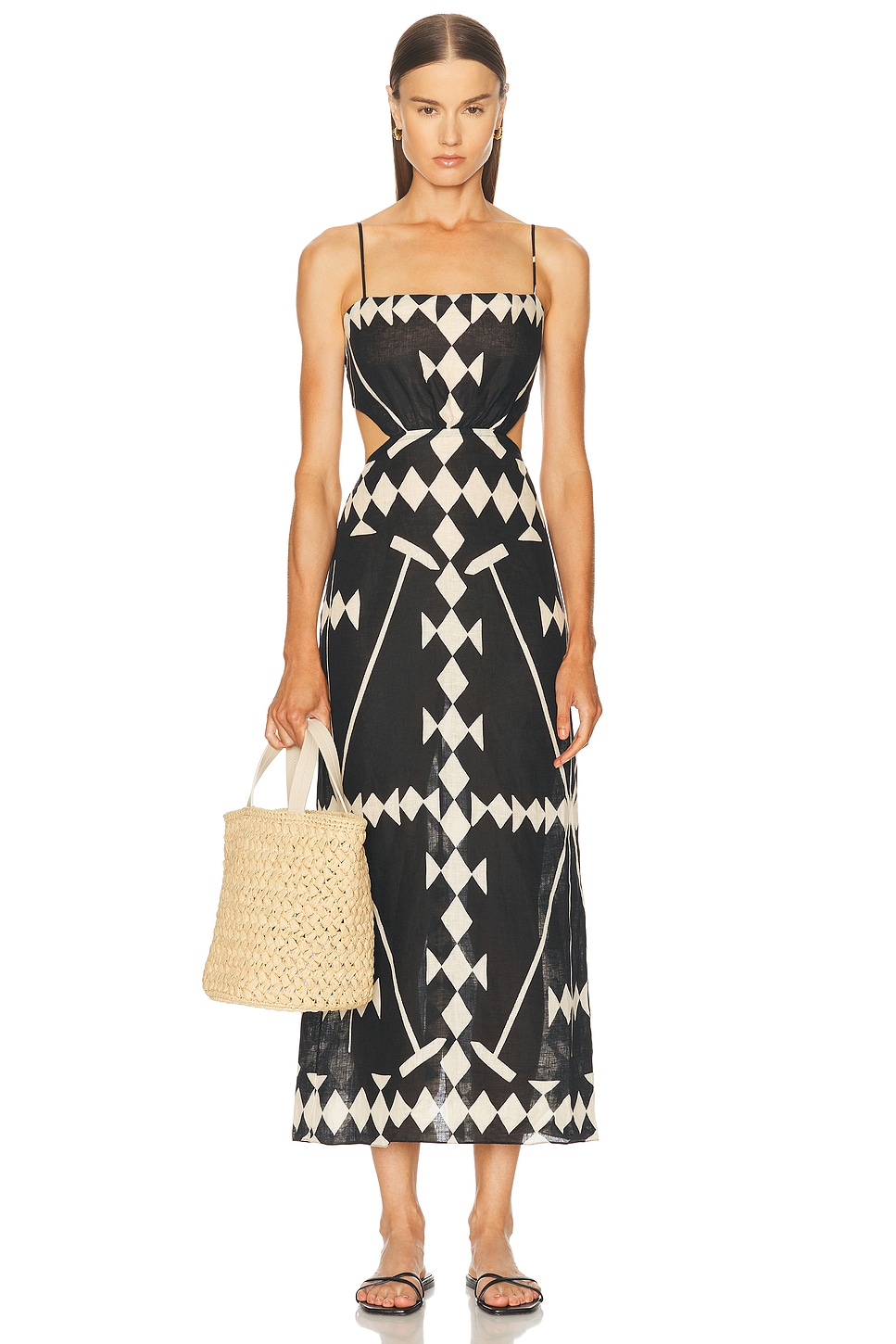 Image 1 of Johanna Ortiz Tactile Winds Ankle Dress in Black & Ecru