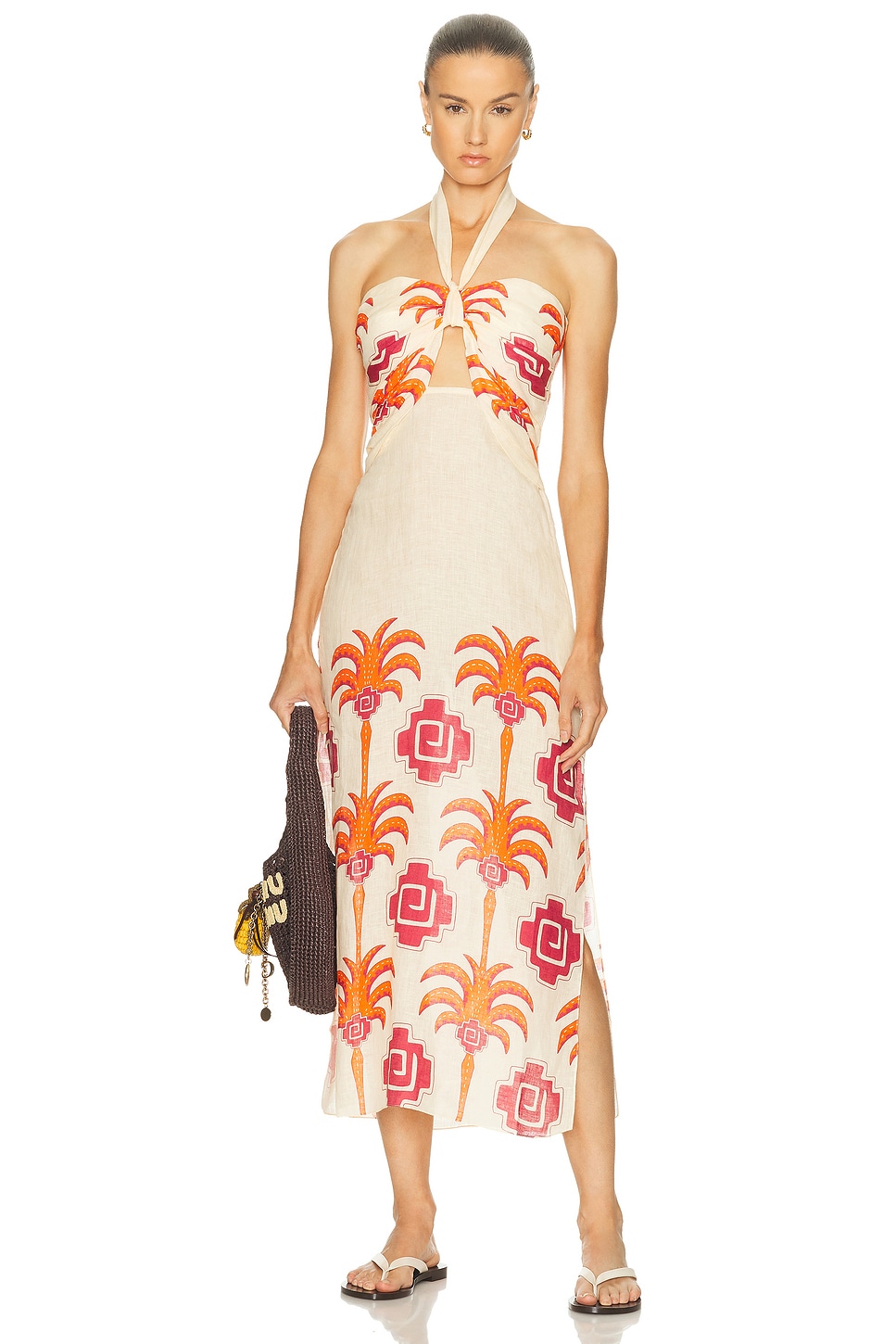 Image 1 of Johanna Ortiz Water Adventure Ankle Dress in Ecru, Orange, & Pink