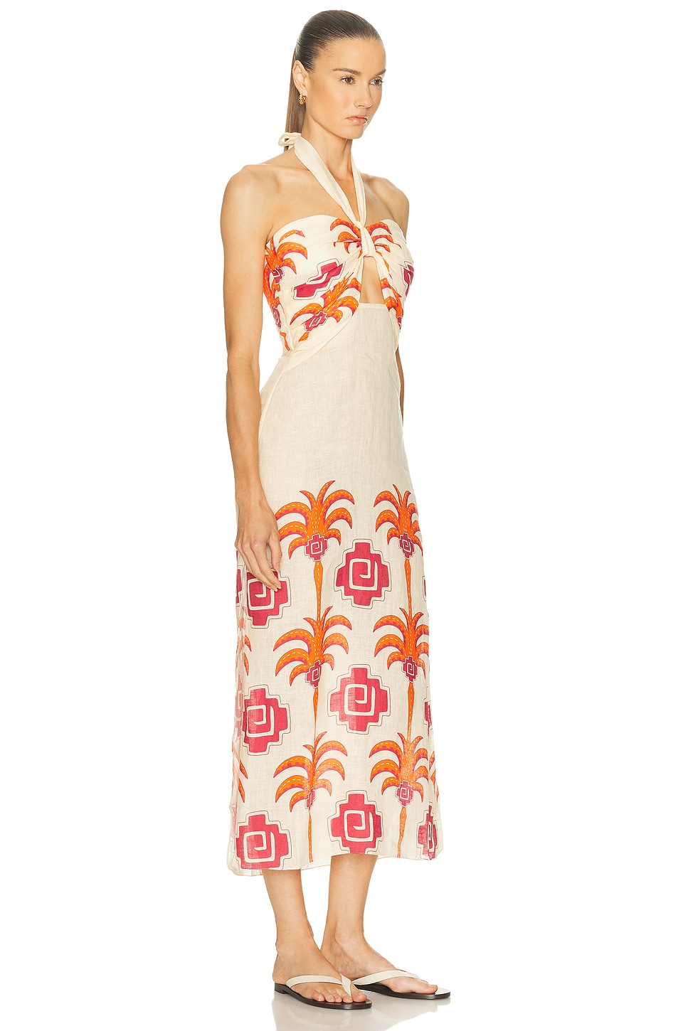 Johanna Ortiz Linen Water Adventure Midi Dress In Multi