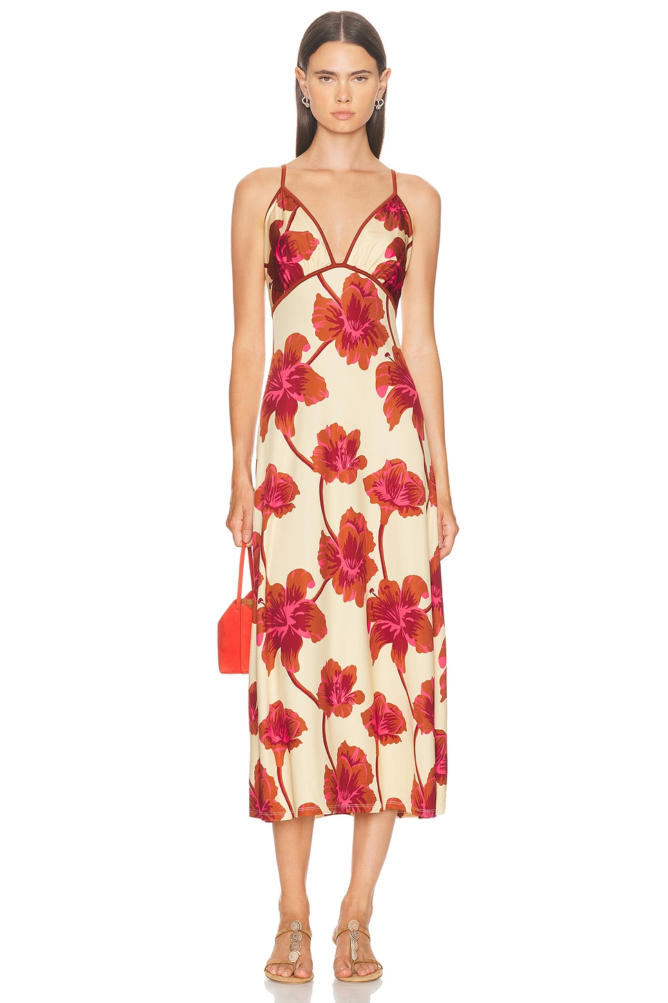 Image 1 of Johanna Ortiz Sendero De Astromelias Ankle Dress in Ecru, Camel, Wine, & Pink
