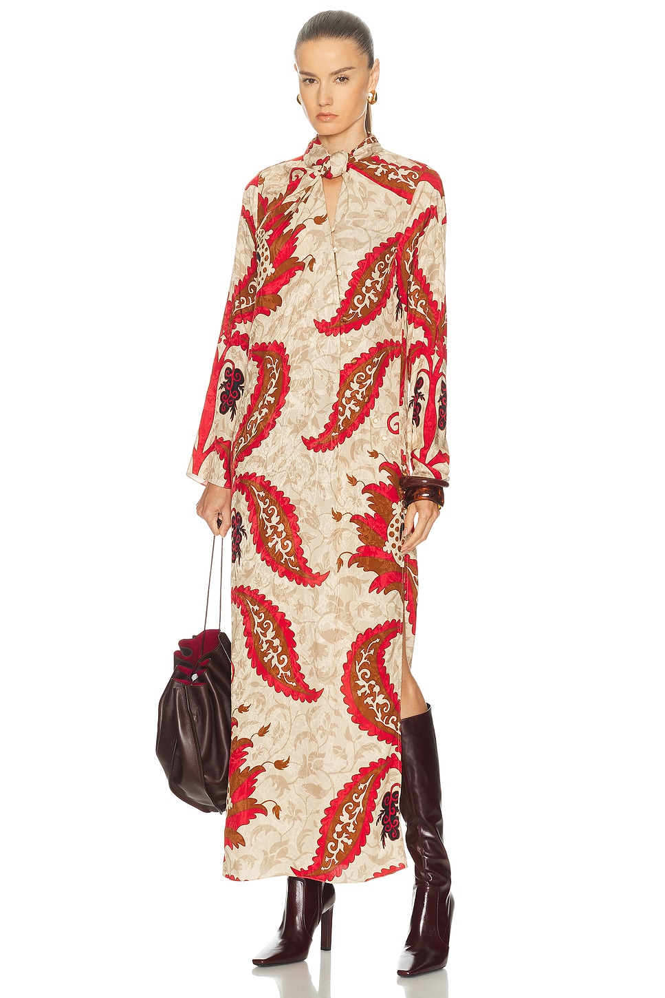 Johanna Ortiz Sand Esencia Femenina Midi Dress In Multi