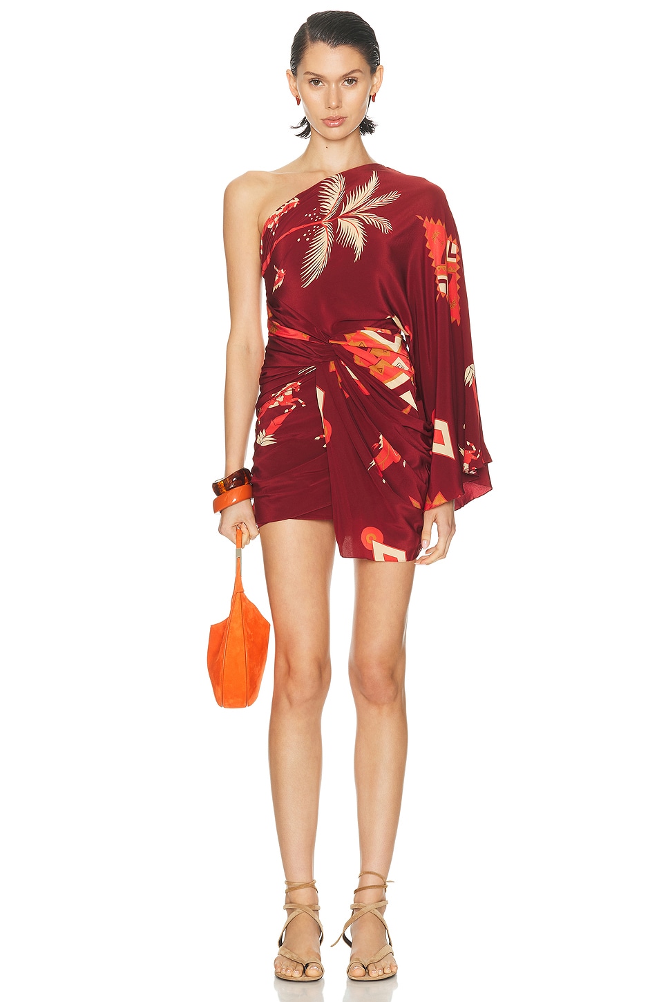 Image 1 of Johanna Ortiz Hidden Oasis Mini Dress in Wine, Pink, & Camel