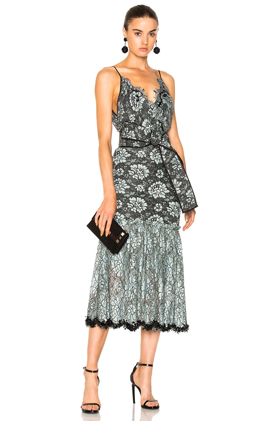 Image 1 of Johanna Ortiz Frontera Lace Embroidered Dress in Black