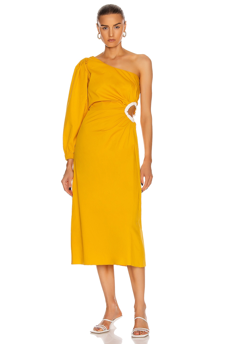 Johanna Ortiz Refulgence of Stars Midi Dress in Yellow Ochre | FWRD