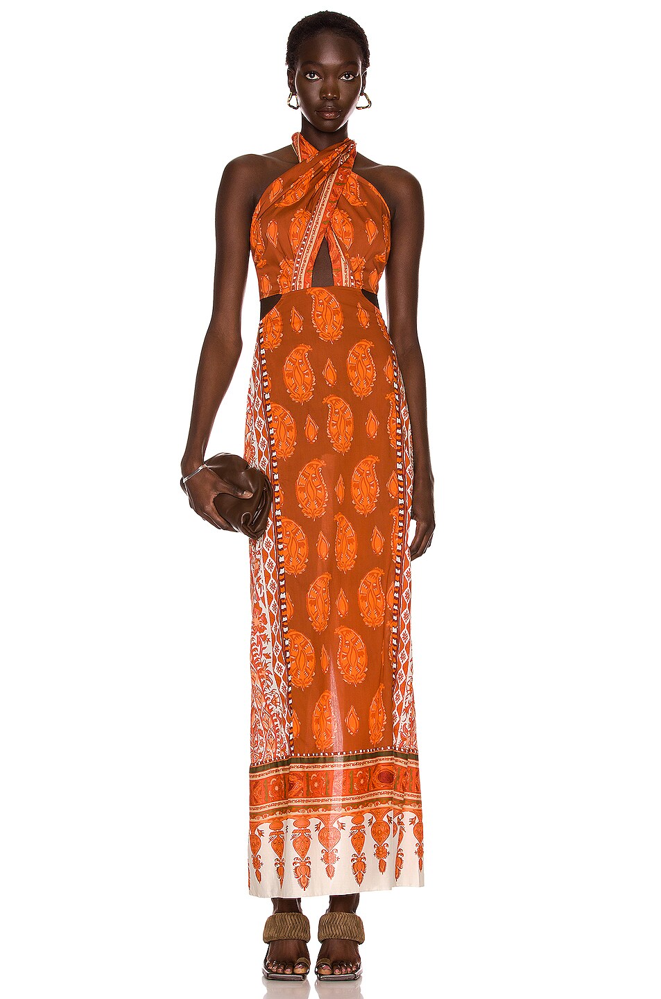 Image 1 of Johanna Ortiz Old Sun Maxi Dress in Blockprint Spicy Mandarine