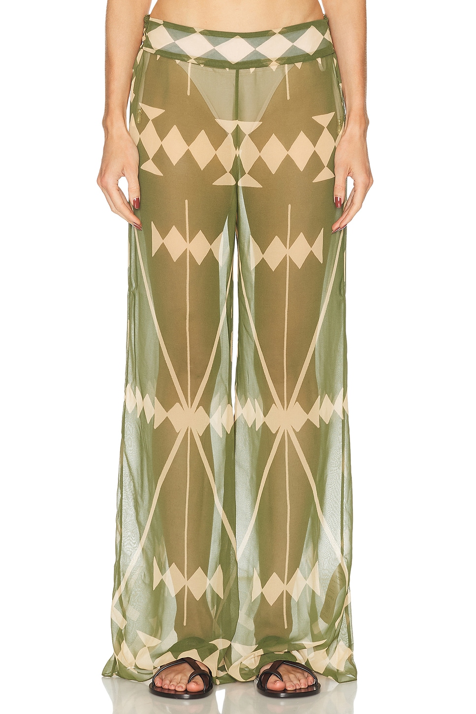 Image 1 of Johanna Ortiz Rapsodia Pant in Green & Ecru
