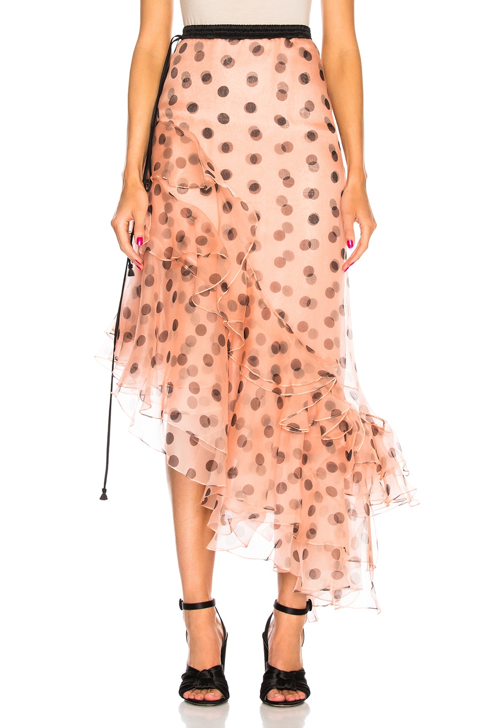 Image 1 of Johanna Ortiz Walking Palm Silk Organza Skirt in Peach & Black Dots