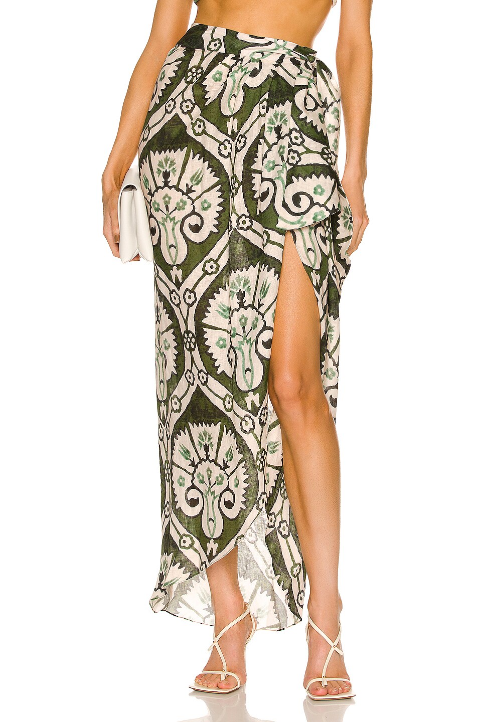 Image 1 of Johanna Ortiz Green The Traveler Wrap Skirt in Shells Basil Green & Pearl