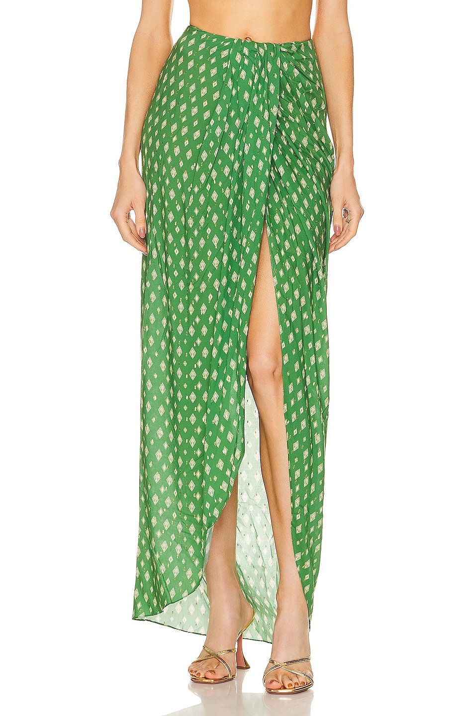 Image 1 of Johanna Ortiz Merecumbe Maxi Skirt in Tieprint Emerald, Green, & Peach