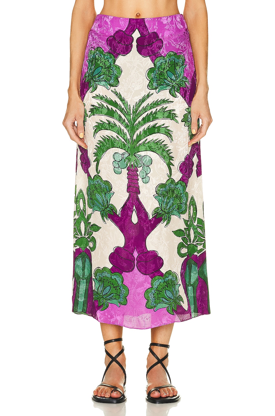 Image 1 of Johanna Ortiz Drán Midi Skirt in Palms Orchid & Ecru