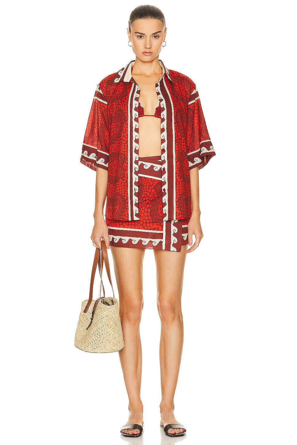 Johanna Ortiz Hunting Roots Wrap Skirt in Paisley Red & Ecru | FWRD
