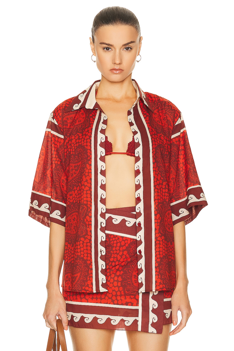 Image 1 of Johanna Ortiz Situation Shirt in Paisley Red & Ecru