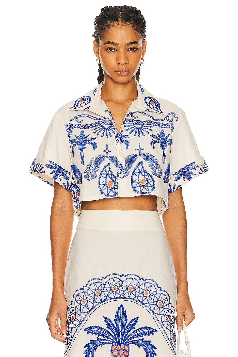 Image 1 of Johanna Ortiz Manyattas Shirt in Tropical Embroidery Ecru & Blue