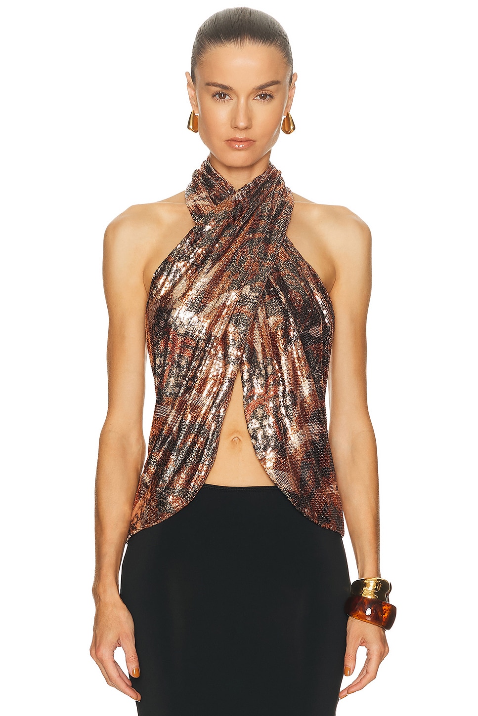 Image 1 of Johanna Ortiz Glimmering Frost Top in Black, Mocca, Sand, & Red