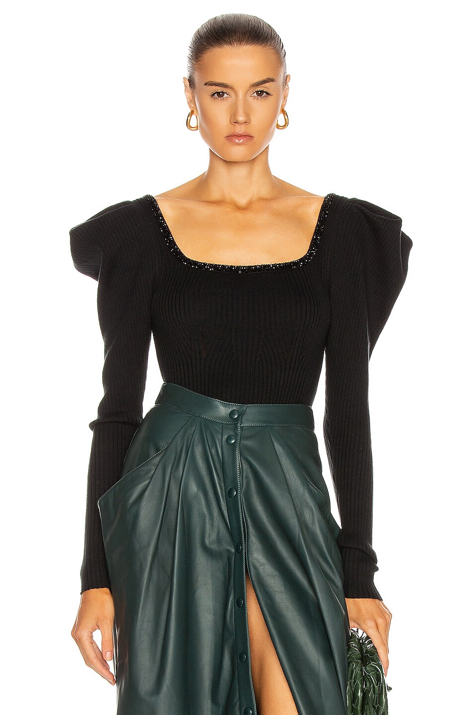 Image 1 of Johanna Ortiz Chocolat Embellished Bodysuit in Black