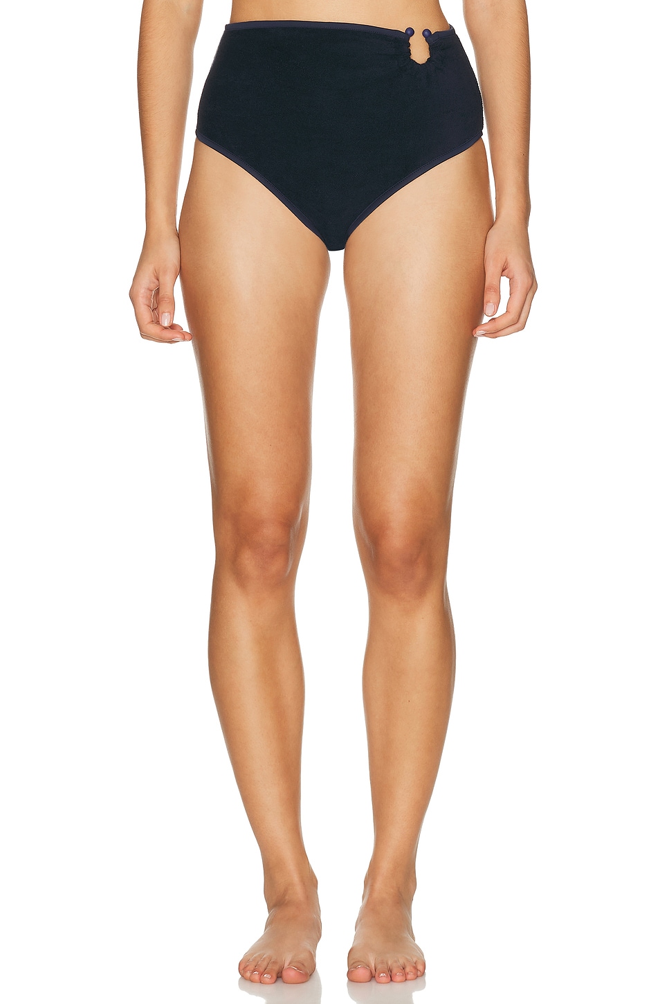 Image 1 of Johanna Ortiz Terry Susurro Del Agua Bikini Bottom in Navy & Ecru