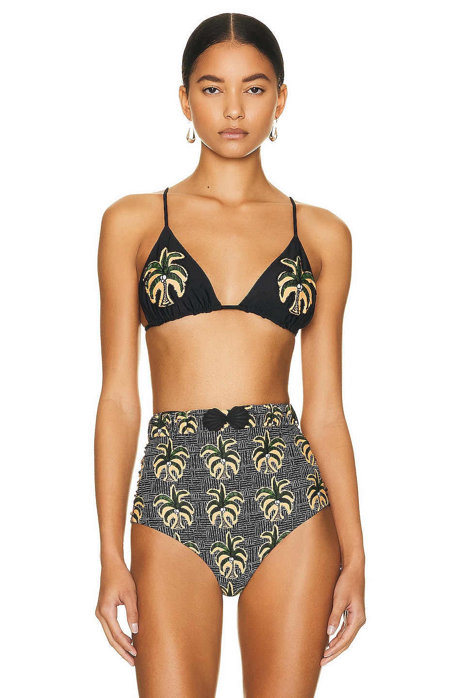 Image 1 of Johanna Ortiz Zambia Bikini Top in Coconuts Black, Peach, & Greenery