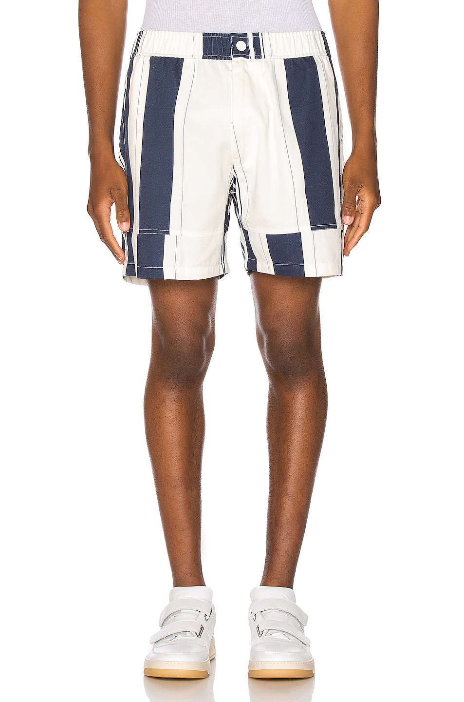 Image 1 of JACQUEMUS Striped Shorts in White & Blue