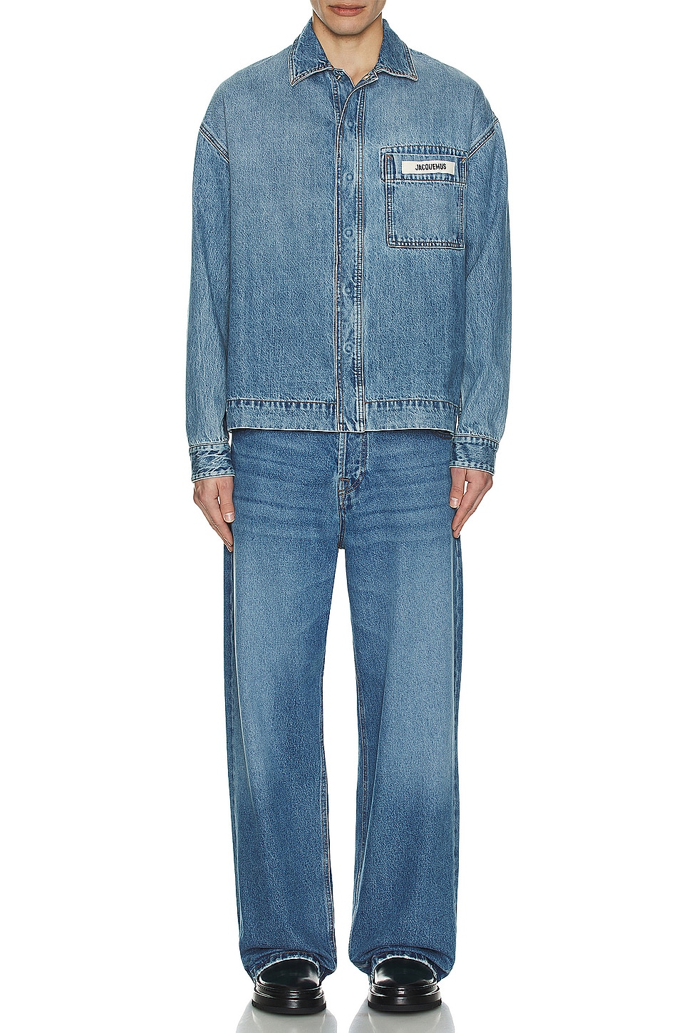 Image 1 of JACQUEMUS Le De Nîmes Large Jeans in Blue & Tabac
