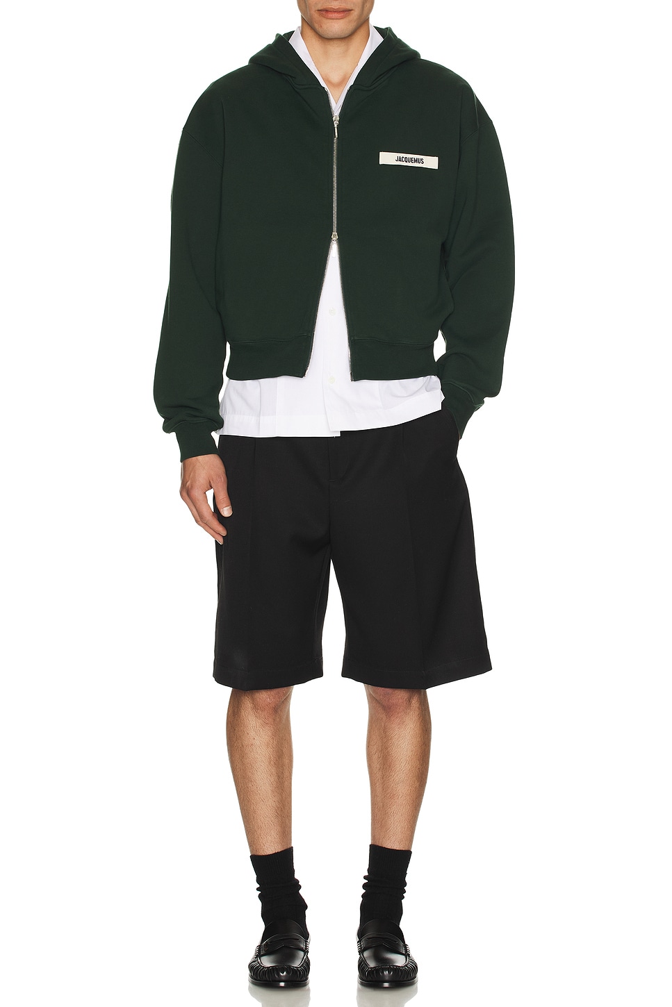 Image 1 of JACQUEMUS Le Hoodie Zip Gros Grain in Dark Green 2