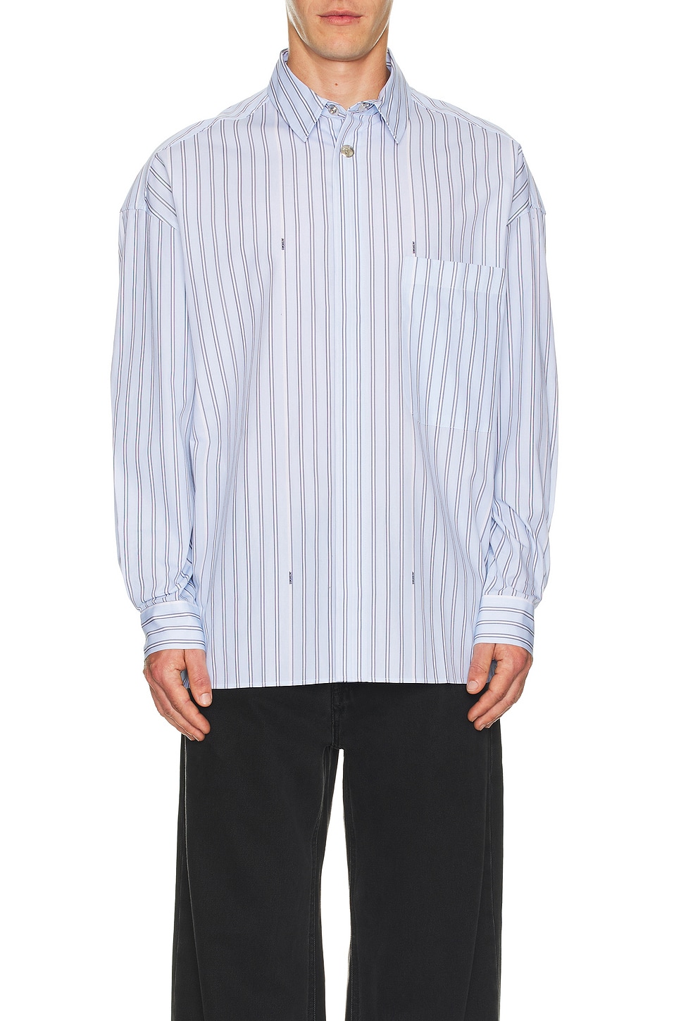 JACQUEMUS La Chemise Manches Longue in Print Blue Stripe | FWRD