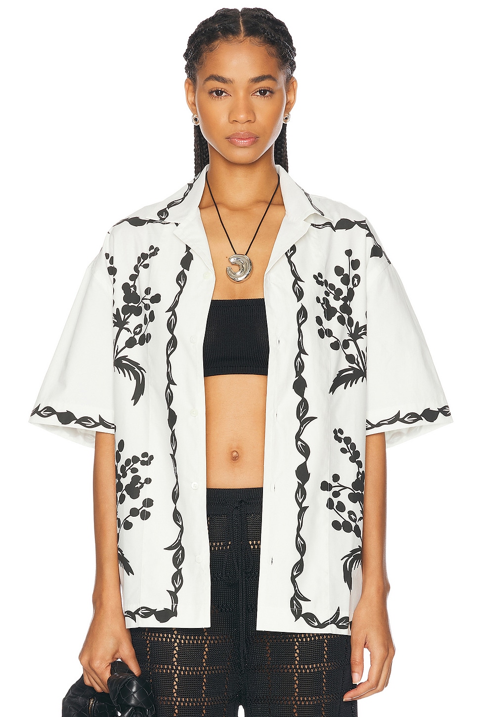 Image 1 of JACQUEMUS La Chemise Jean in Print Mimosa Frise Black