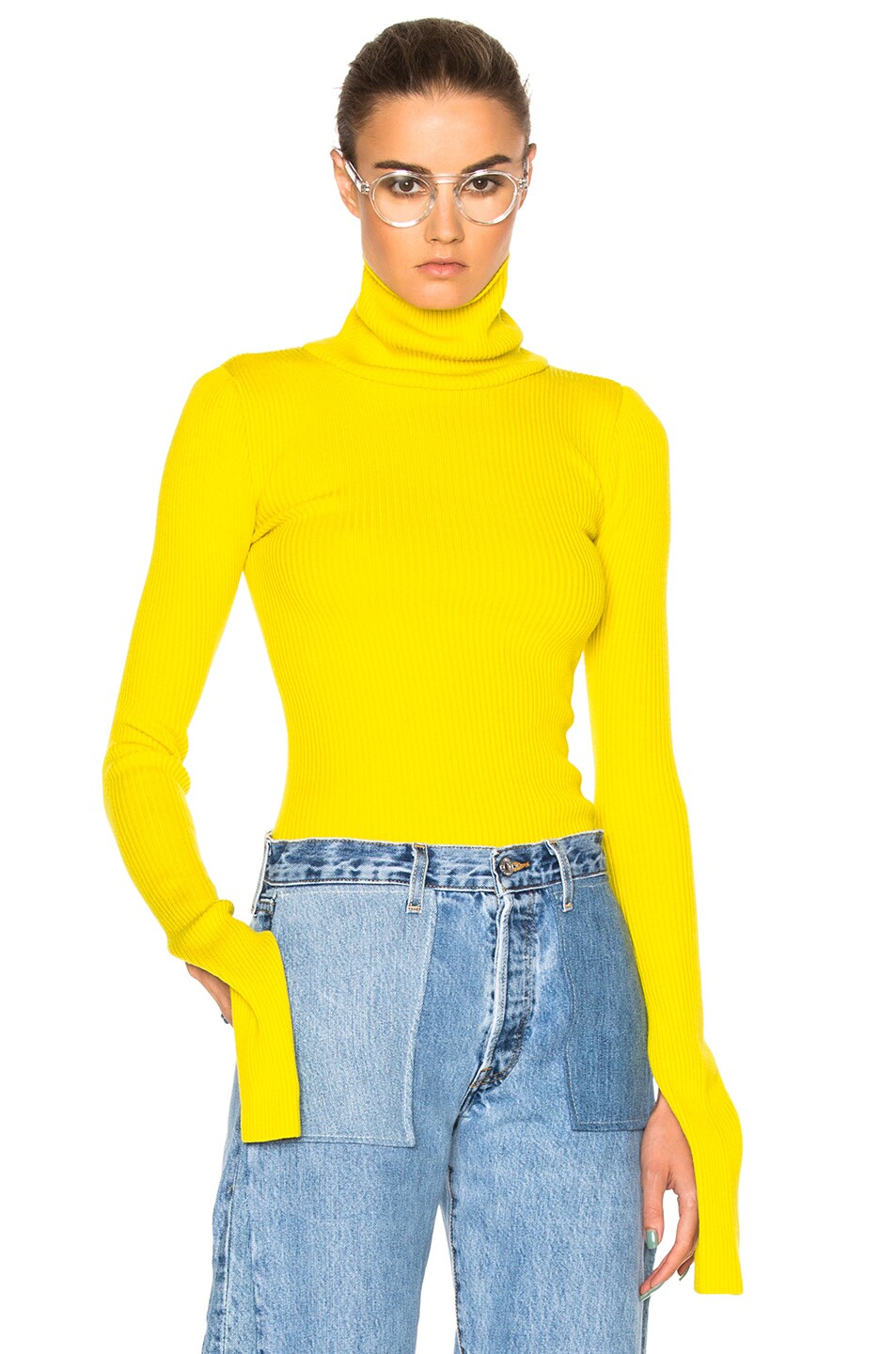 Image 1 of JACQUEMUS Cut Sleeve Sweater in Yellow