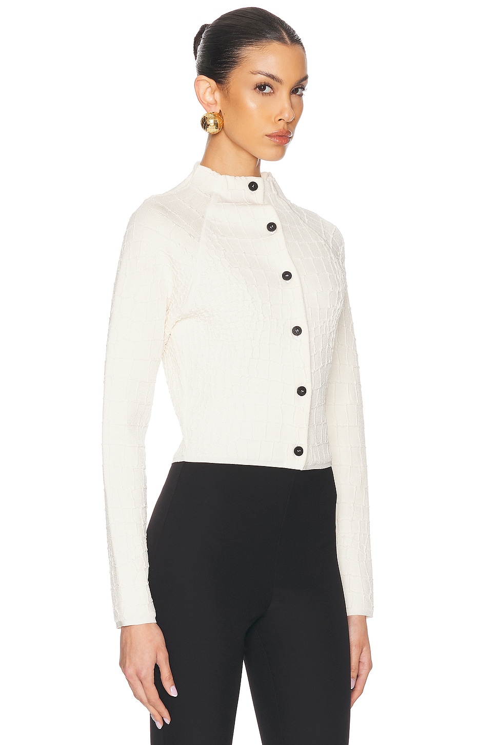 Jacquemus Womens Off-white The Scala Croc-embossed Woven-stretch Cardigan In Off White