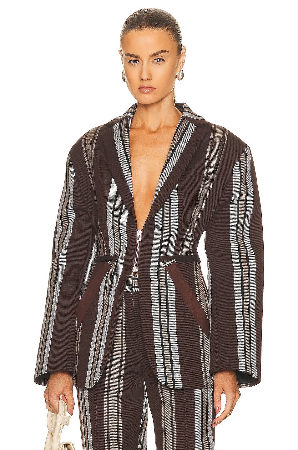 Image 1 of JACQUEMUS Le Manteau Filu in Brown Stripes