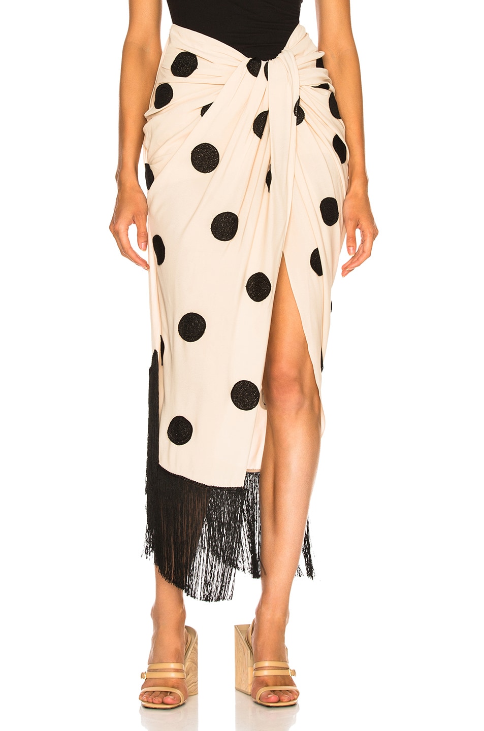 Image 1 of JACQUEMUS Pareo Skirt in Beige & Black Dots