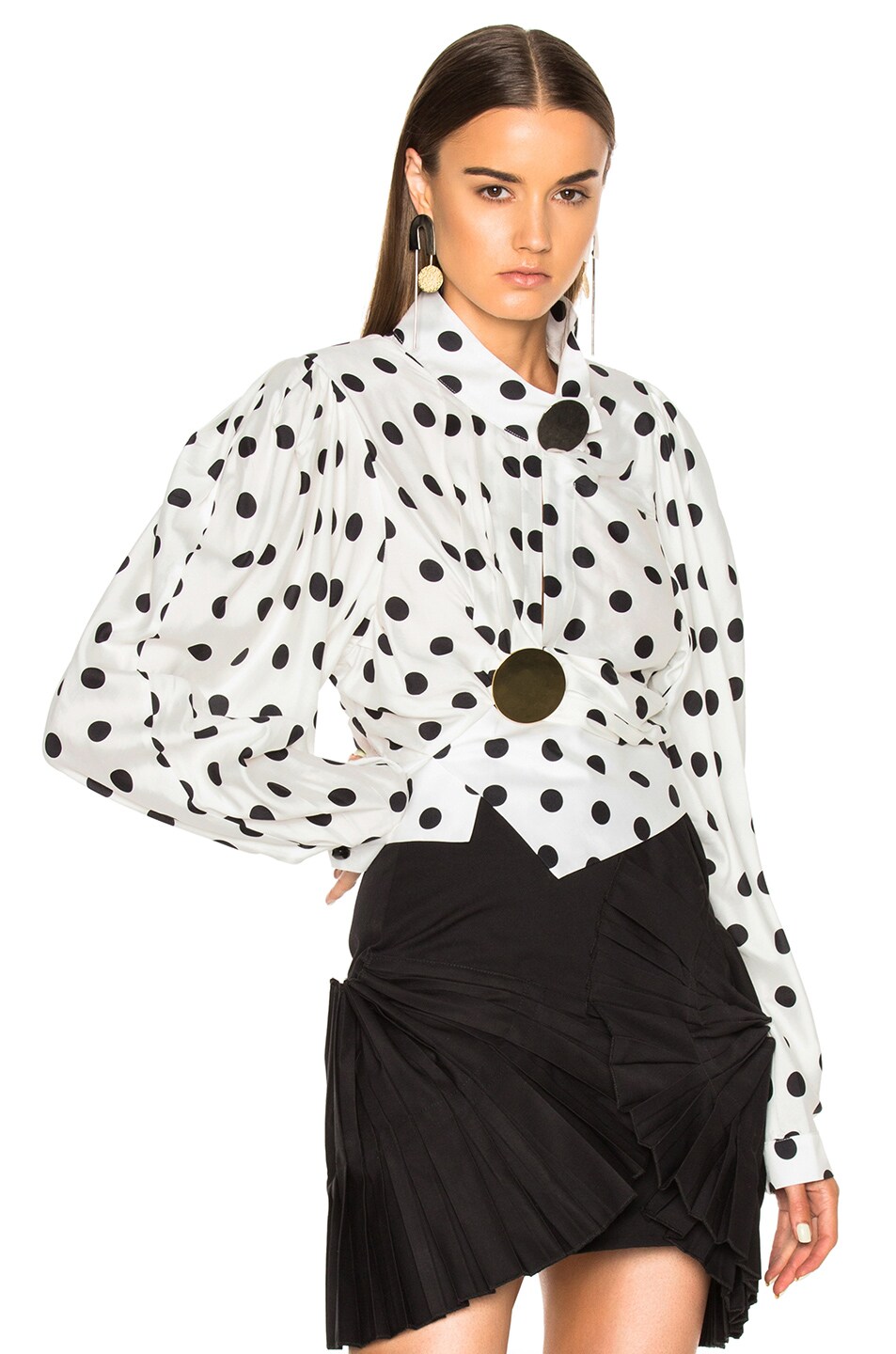 Image 1 of JACQUEMUS Gold Button Detail Shirt in White & Black Dots