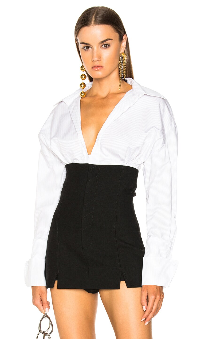 Image 1 of JACQUEMUS Cuffed Shirt in White & Black Striped