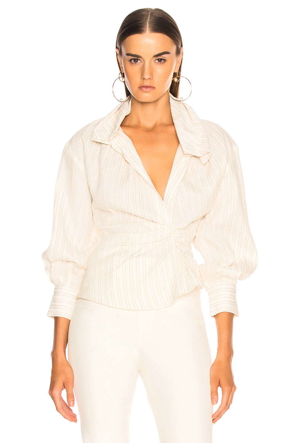 Image 1 of JACQUEMUS Gathered Shirt in Beige Striped