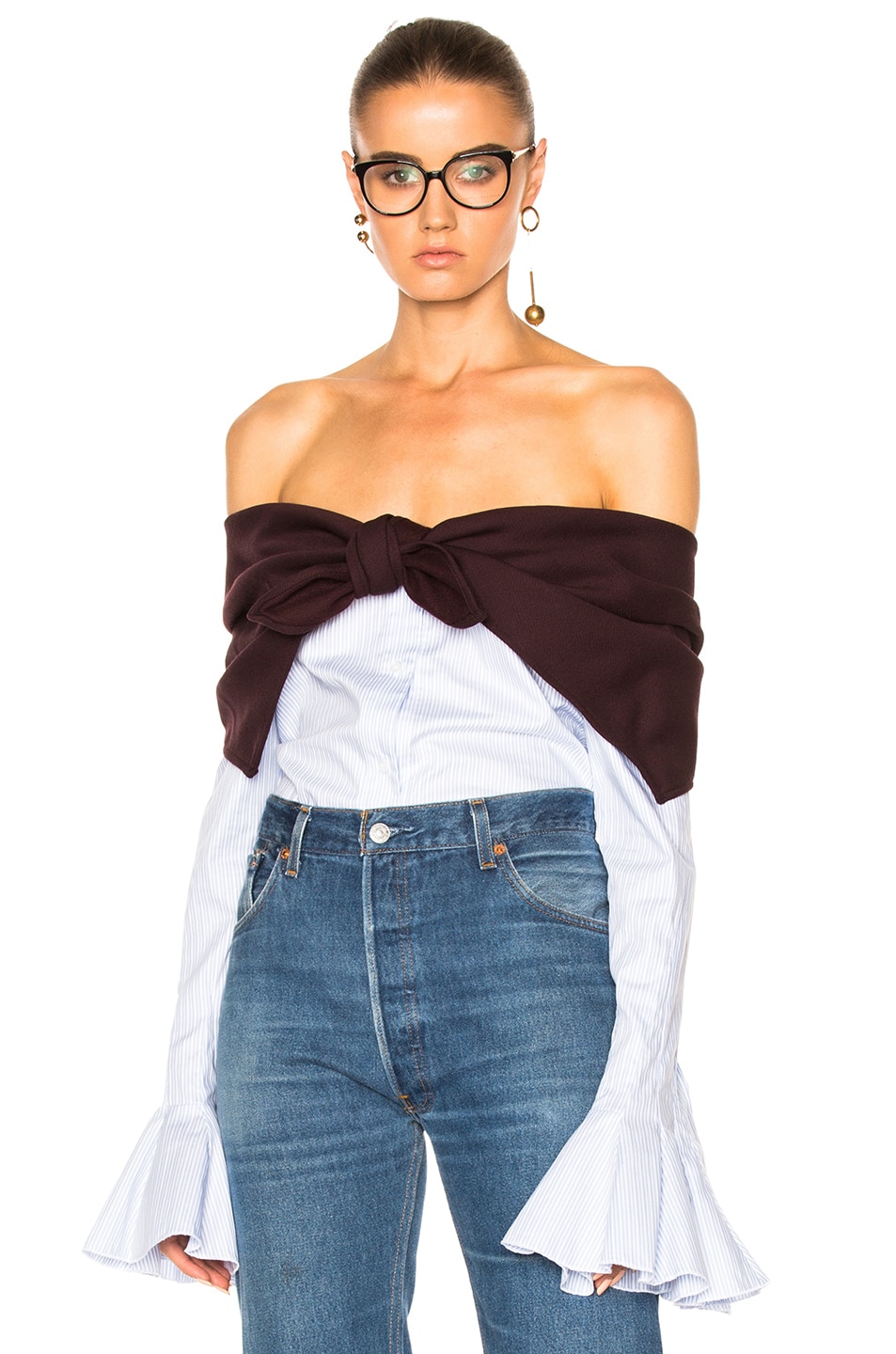 Image 1 of JACQUEMUS Knotted Top in Blue & White Stripe
