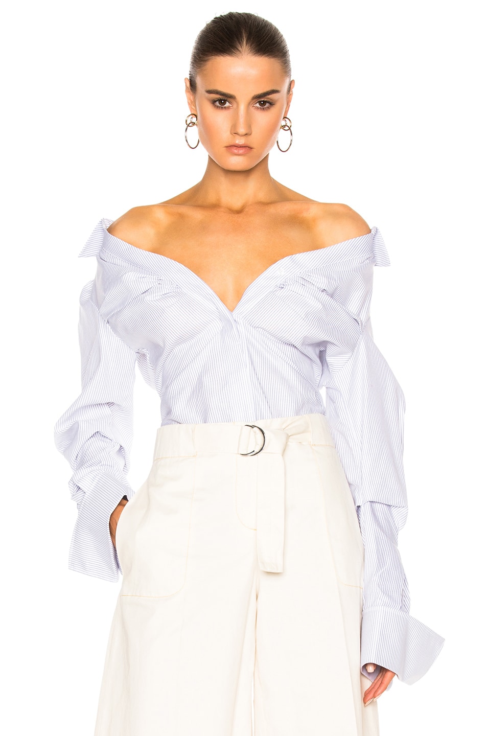 Image 1 of JACQUEMUS Button Down Top in Blue Stripe & White