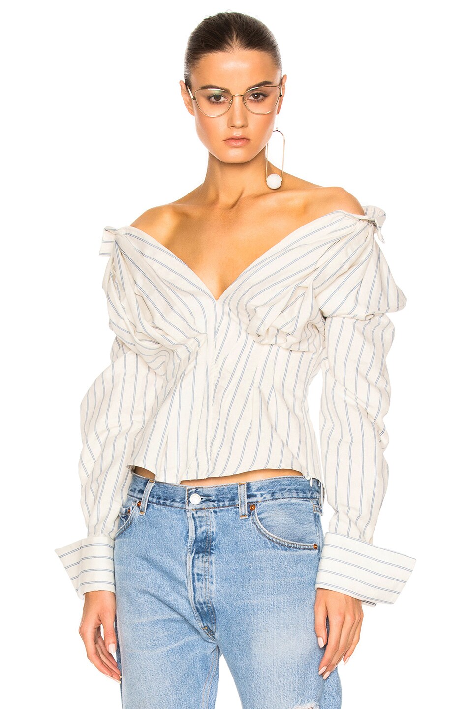 Image 1 of JACQUEMUS Button Down Top in Blue & Off White