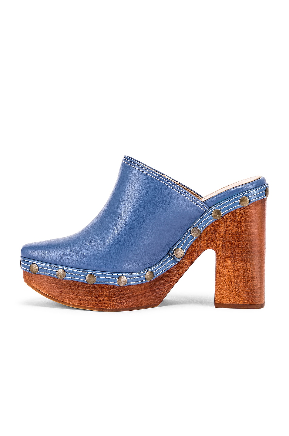 blue clogs and mules