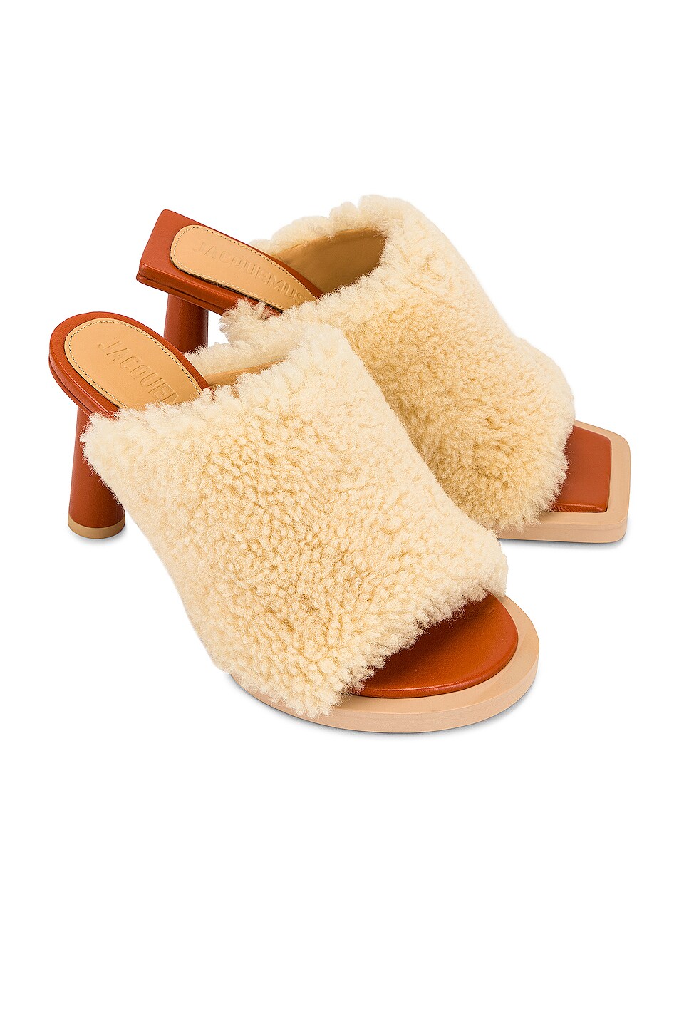 Image 1 of JACQUEMUS Les Mules Carre Rond in Beige Shearling