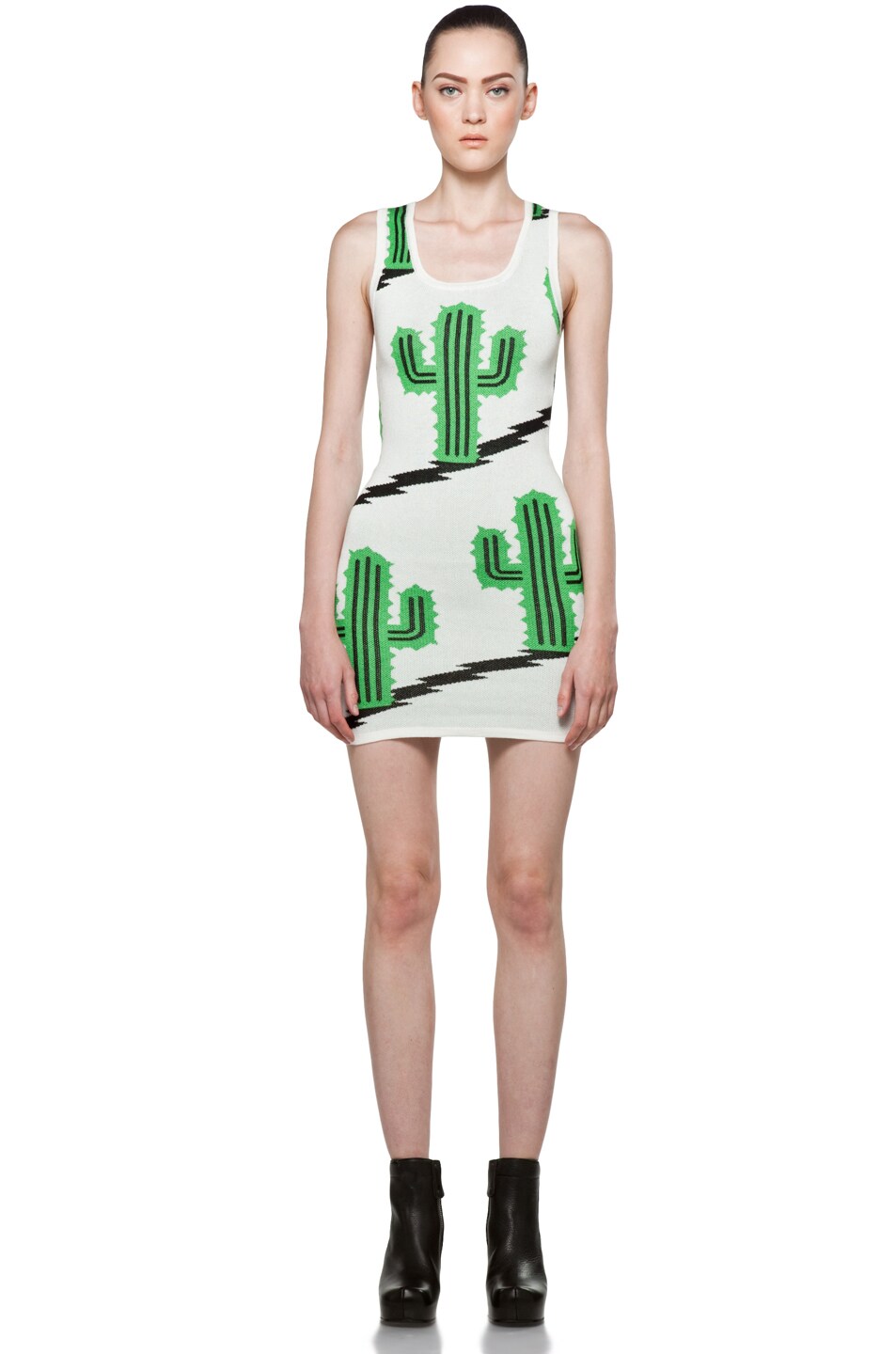 Image 1 of Jeremy Scott Cactus Knit Dress in White & Green & Black
