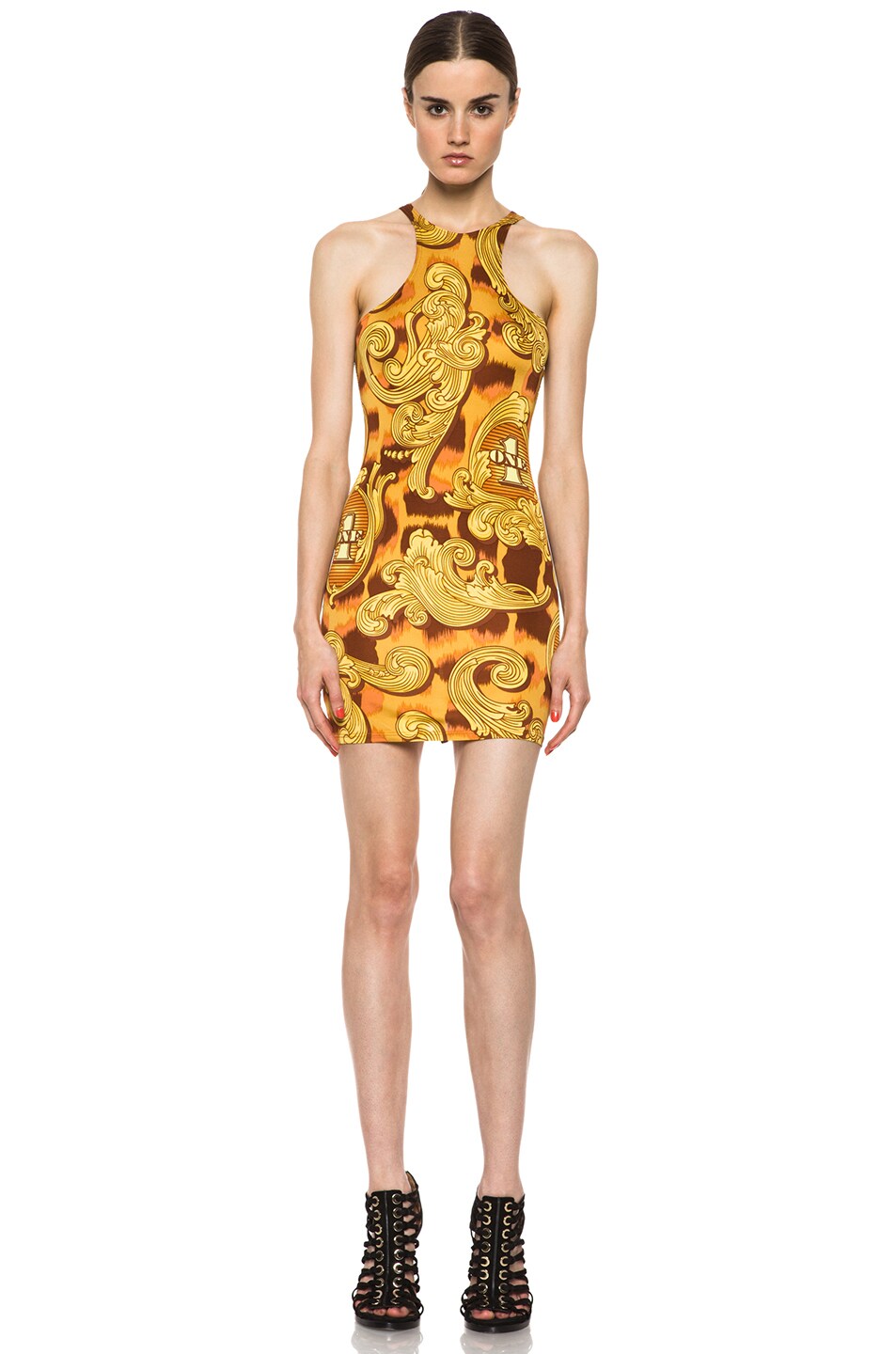 Image 1 of Jeremy Scott Racer Front Silk Dress in Money Flourish