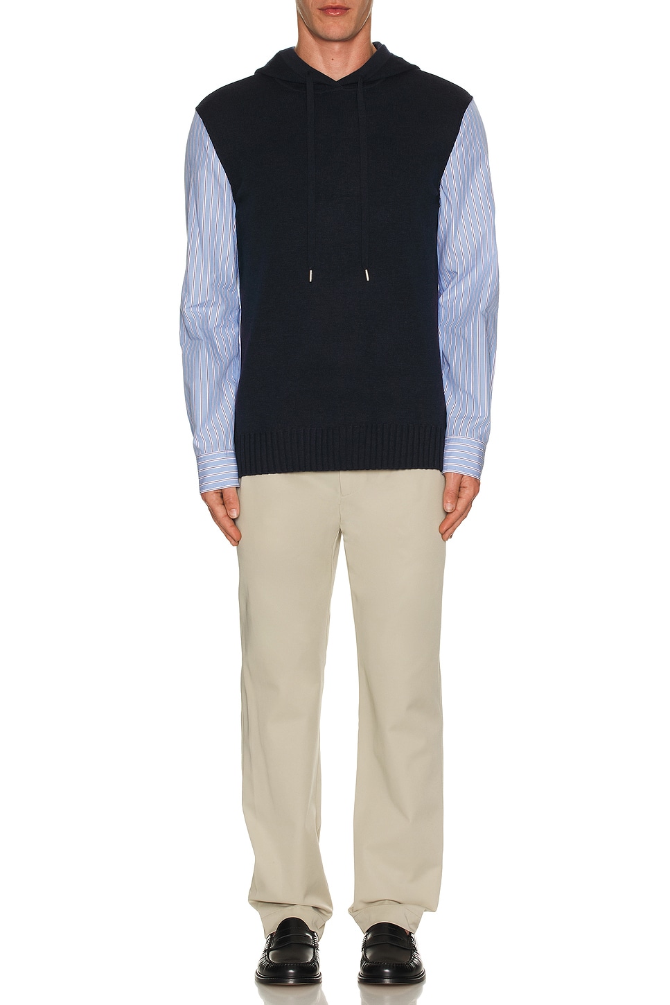 Image 1 of SIMKHAI Adonis Knit Woven Combo Hoodie in Midnight Combo